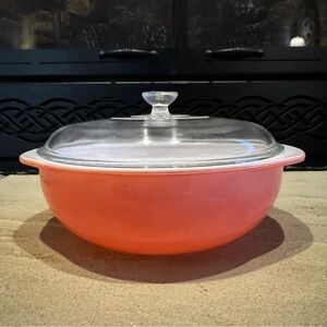 Vintage Pyrex #024 Flamingo Pink Round Covered Casserole Dish
